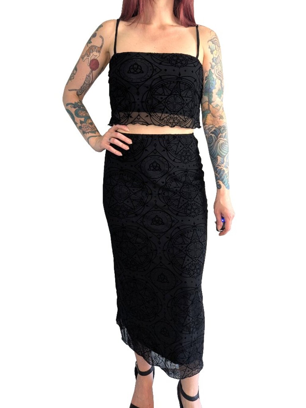 BlackMilk Black Velvet Crop Top and Midaxi Tube Skirt 2 Piece Set | S